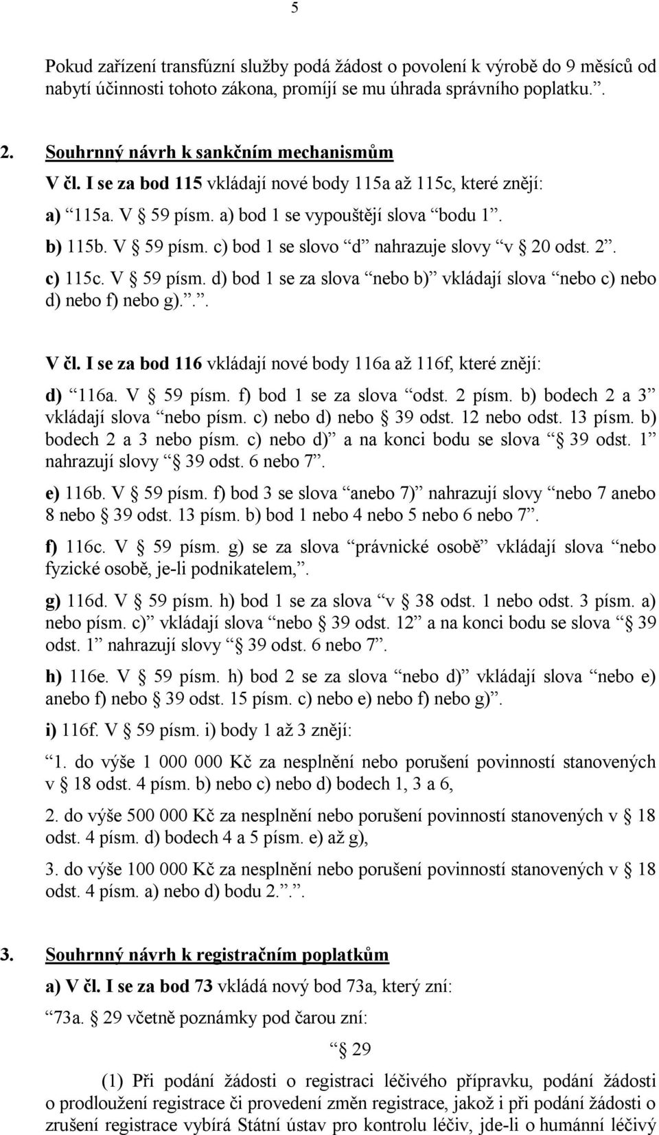 2. c) 115c. V 59 písm. d) bod 1 se za slova nebo b) vkládají slova nebo c) nebo d) nebo f) nebo g)... V čl. I se za bod 116 vkládají nové body 116a až 116f, které znějí: d) 116a. V 59 písm. f) bod 1 se za slova odst.