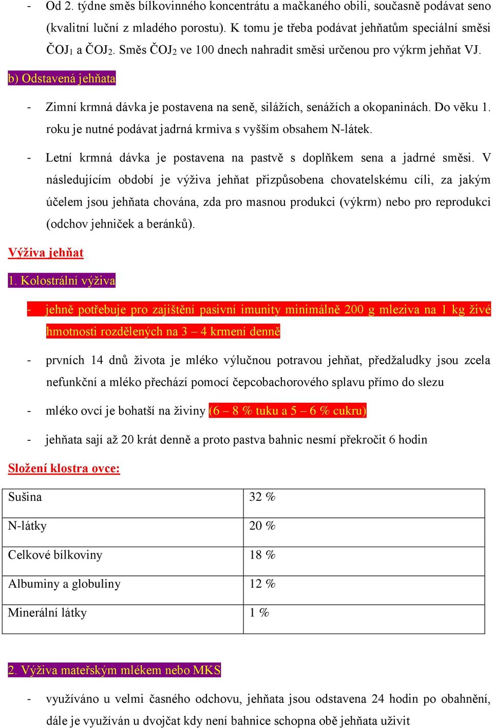 roku je nutné podávat jadrná krmiva s vyšším obsahem N-látek. - Letní krmná dávka je postavena na pastvě s doplňkem sena a jadrné směsi.