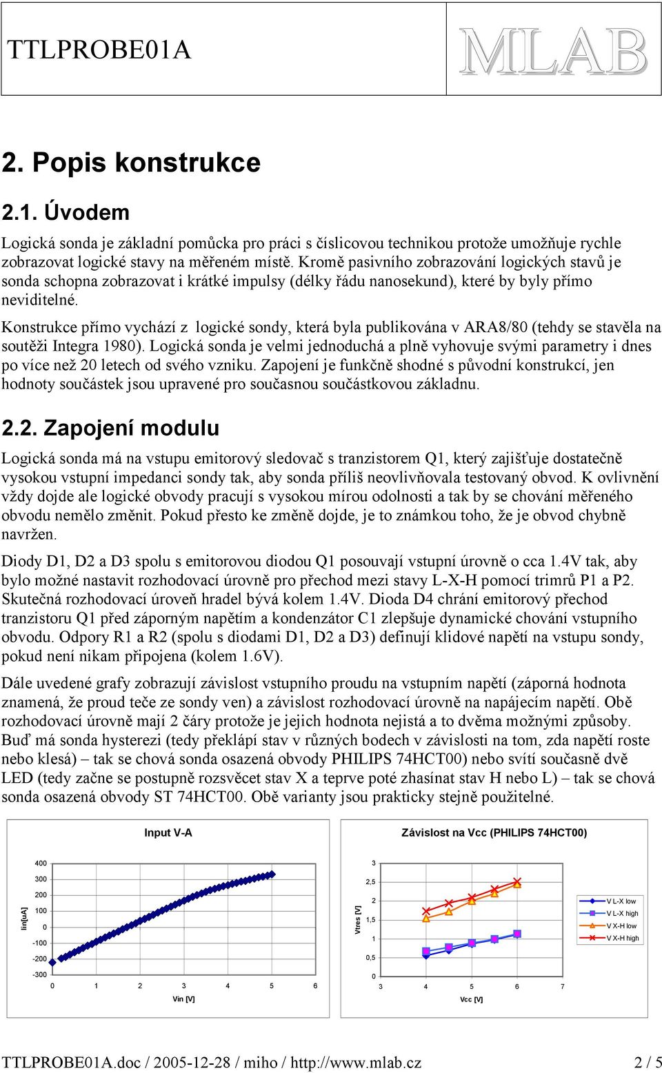 Konstrukce přímo vychází z logické sondy, která byla publikována v R8/8 (tehdy se stavěla na soutěži Integra 98).