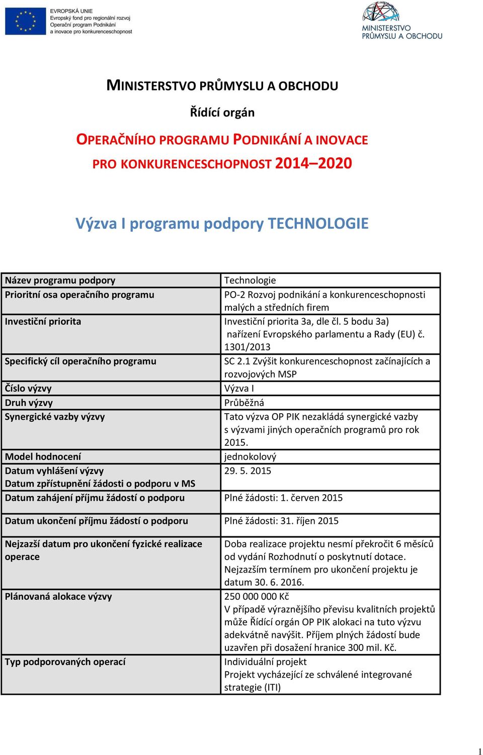 5 bodu 3a) nařízení Evropského parlamentu a Rady (EU) č. 1301/2013 Specifický cíl operačního programu SC 2.