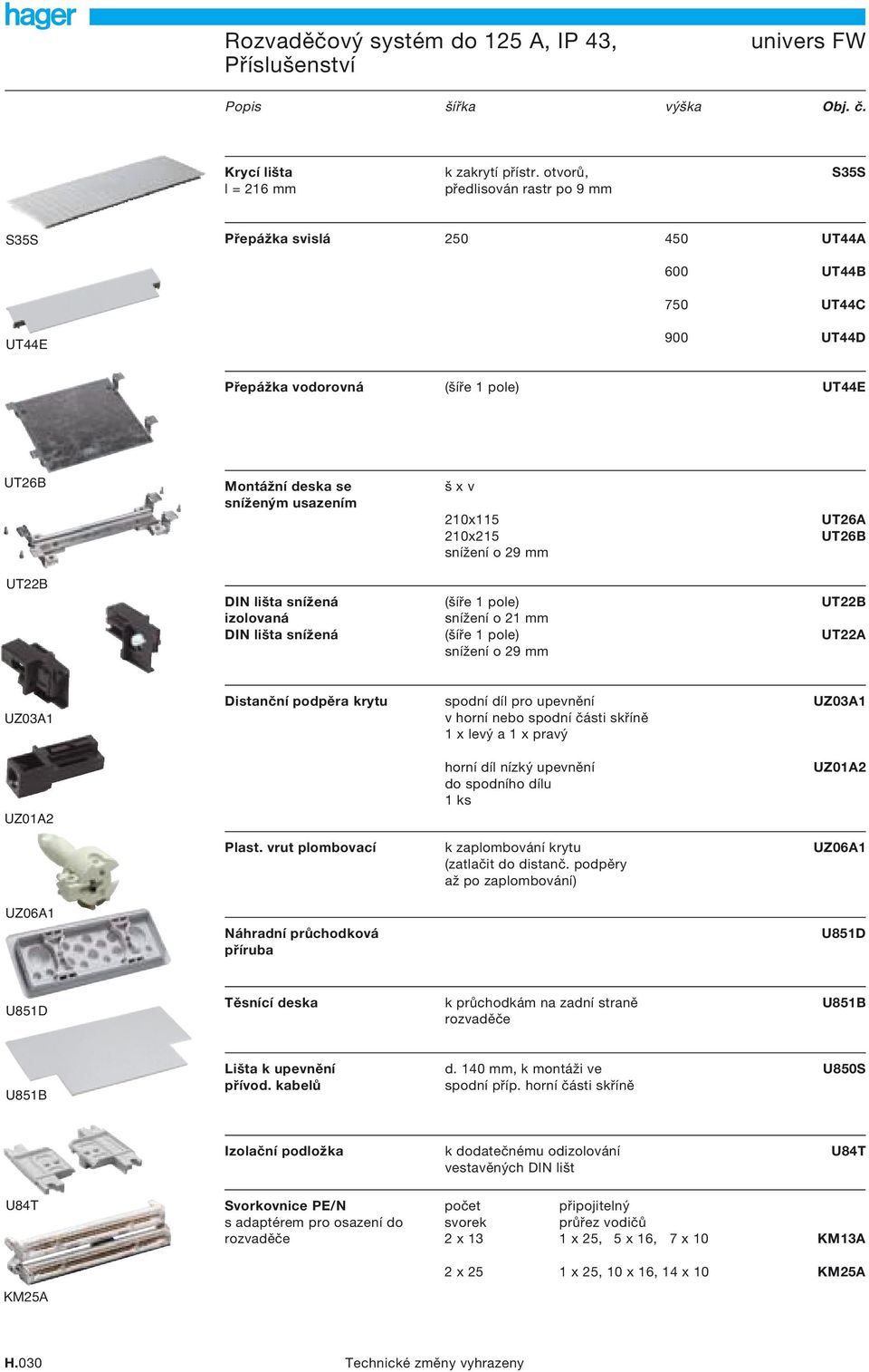 usazením š x v 210x115 210x215 snížení o 29 mm UT26A UT26B UT22B DIN lišta snížená (šíře 1 pole) UT22B izolovaná snížení o 21 mm DIN lišta snížená (šíře 1 pole) UT22A snížení o 29 mm UZ03A1 Distanční