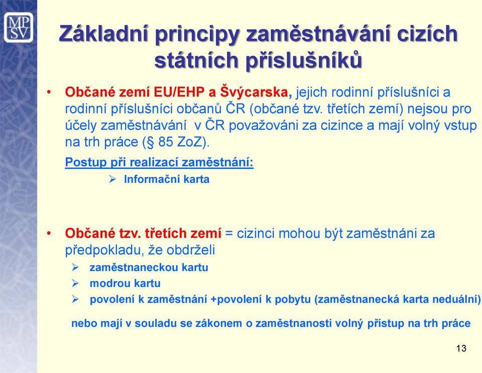 Postup při realizací zaměstnání: Informační karta Občané tzv.