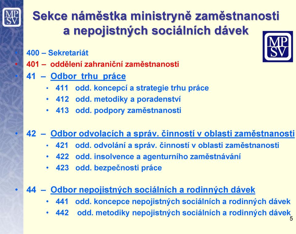 činností v oblasti zaměstnanosti 421 odd. odvolání a správ. činností v oblasti zaměstnanosti 422 odd. insolvence a agenturního zaměstnávání 423 odd.