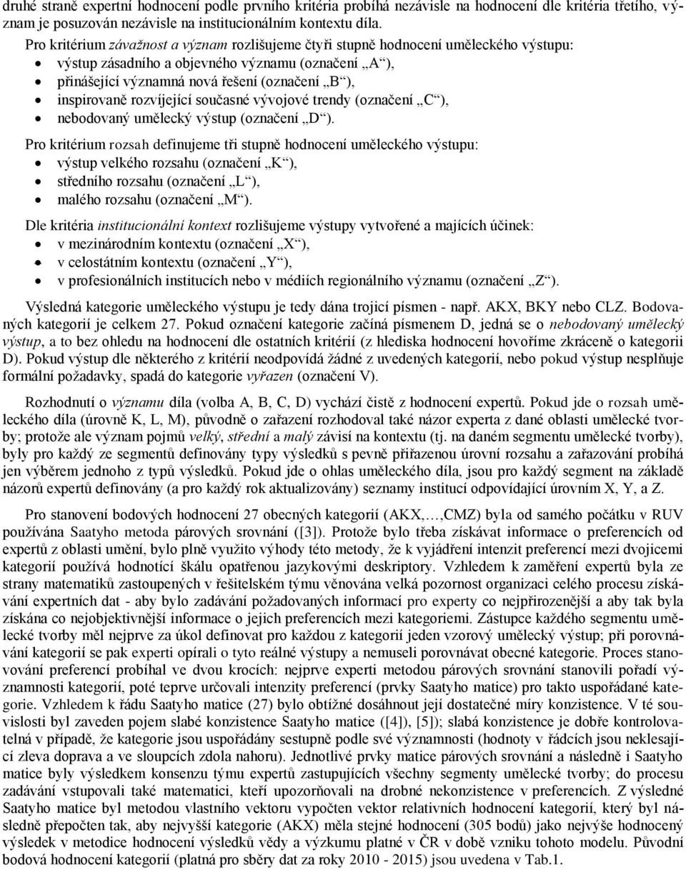 rozvíjející současné vývojové trendy (označení C ), nebodovaný umělecký výstup (označení D ).
