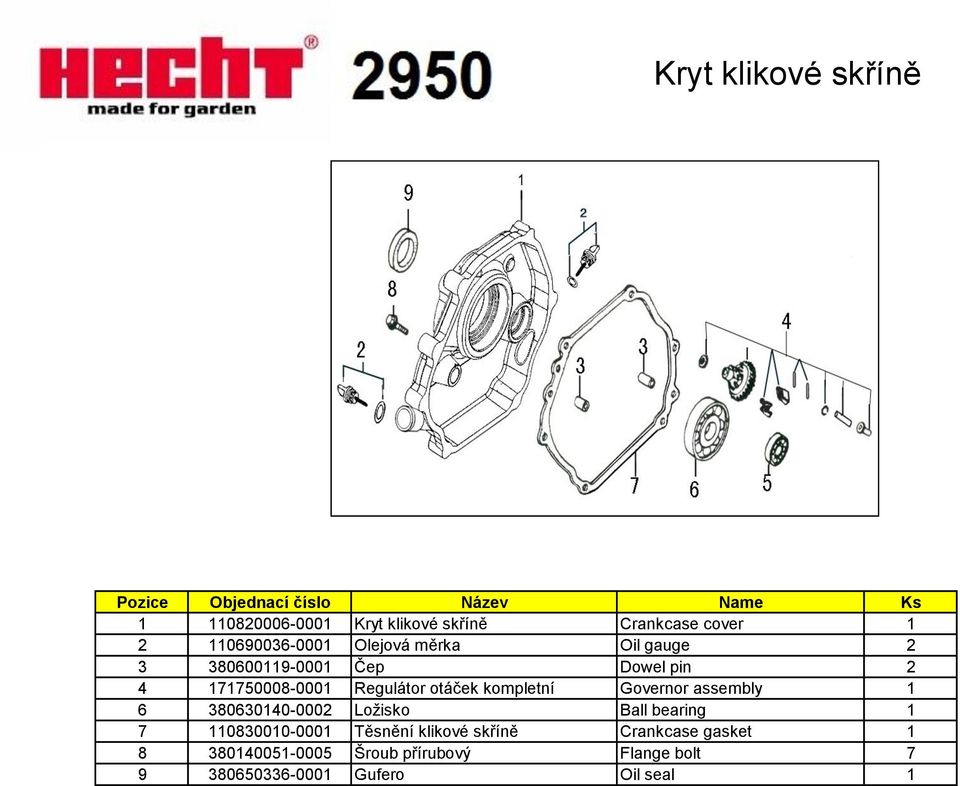 kompletní Governor assembly 1 6 380630140-0002 Ložisko Ball bearing 1 7 110830010-0001 Těsnění