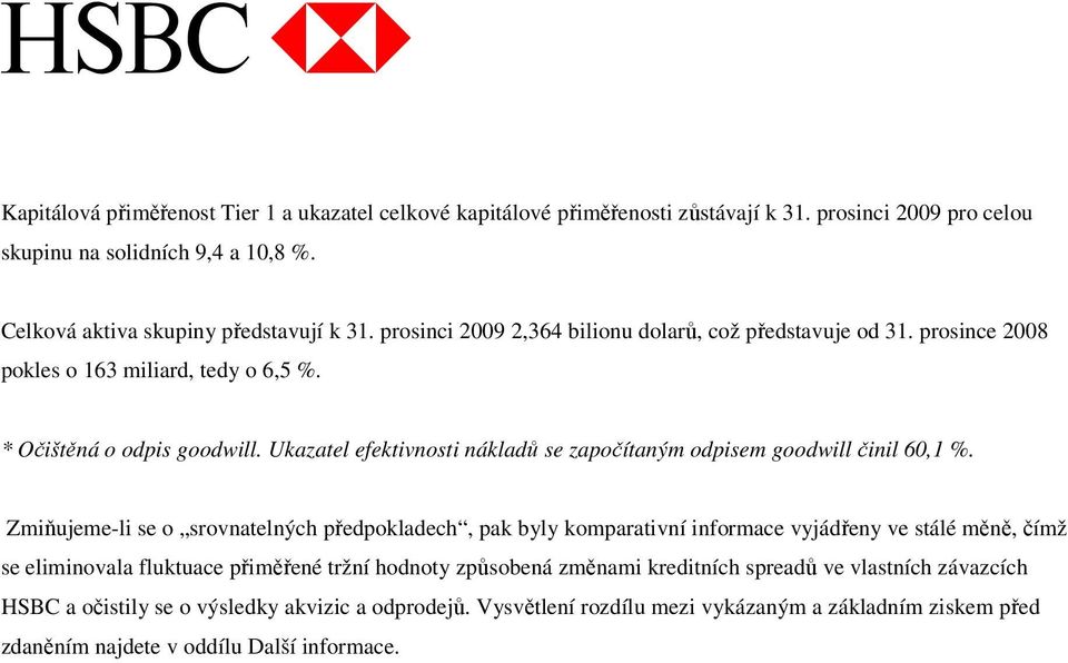 Ukazatel efektivnosti nákladů se započítaným odpisem goodwill činil 60,1 %.