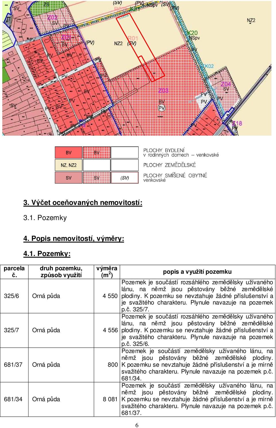 Pozemky: druh pozemku, způsob využití výměra (m 2 ) 325/6 Orná půda 4 550 325/7 Orná půda 4 556 681/37 Orná půda 800 681/34 Orná půda 8 081 6 popis a využití pozemku Pozemek je součástí rozsáhlého