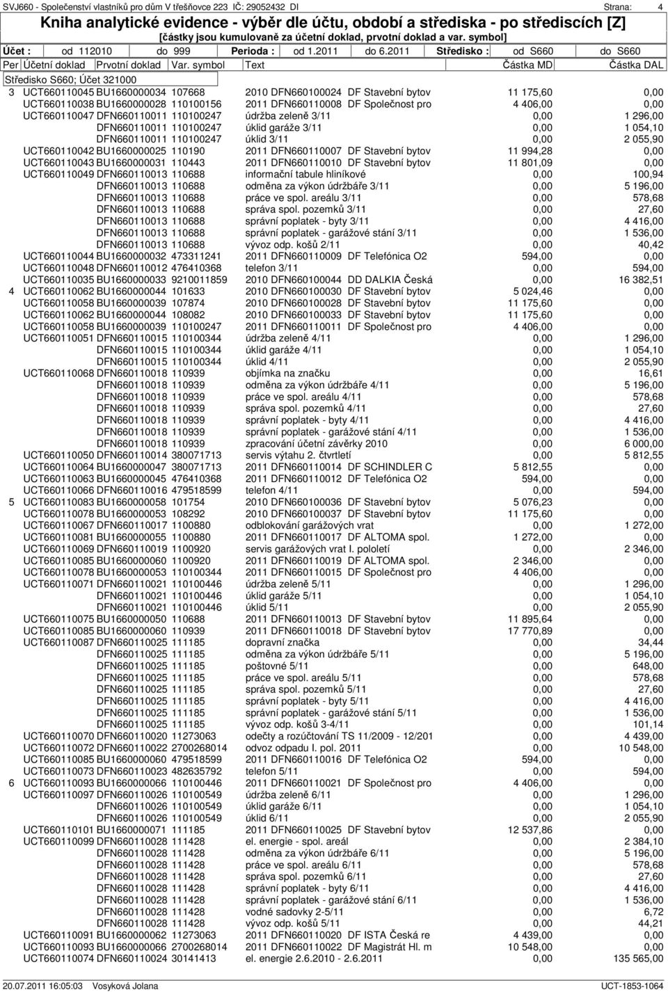 11 994,28 UCT660110043 BU1660000031 110443 2011 DFN660110010 DF Stavební bytov 11 801,09 UCT660110049 DFN660110013 110688 informační tabule hliníkové 100,94 DFN660110013 110688 odměna za výkon