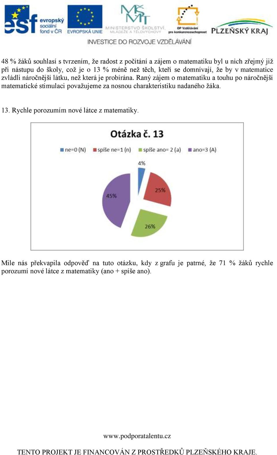Raný zájem o matematiku a touhu po náročnější matematické stimulaci považujeme za nosnou charakteristiku nadaného žáka. 13.