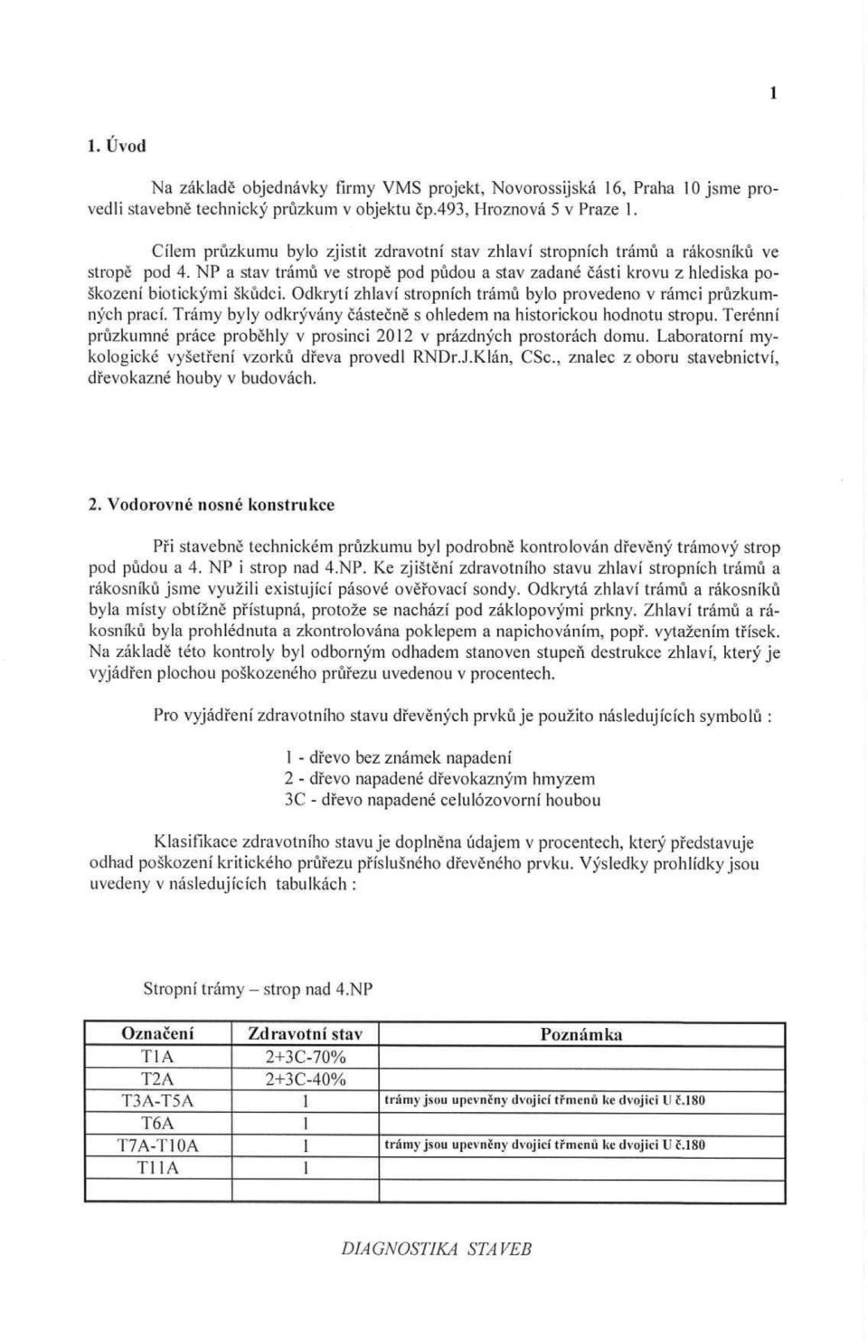 NP a stav trám ů ve strop ě pod p ůdou a stav zadané části krovu z hlediska poškození biotickými šk ůdci. Odkrytí zhlaví stropních trám ů bylo provedeno v rámci pr ůzkumprací.