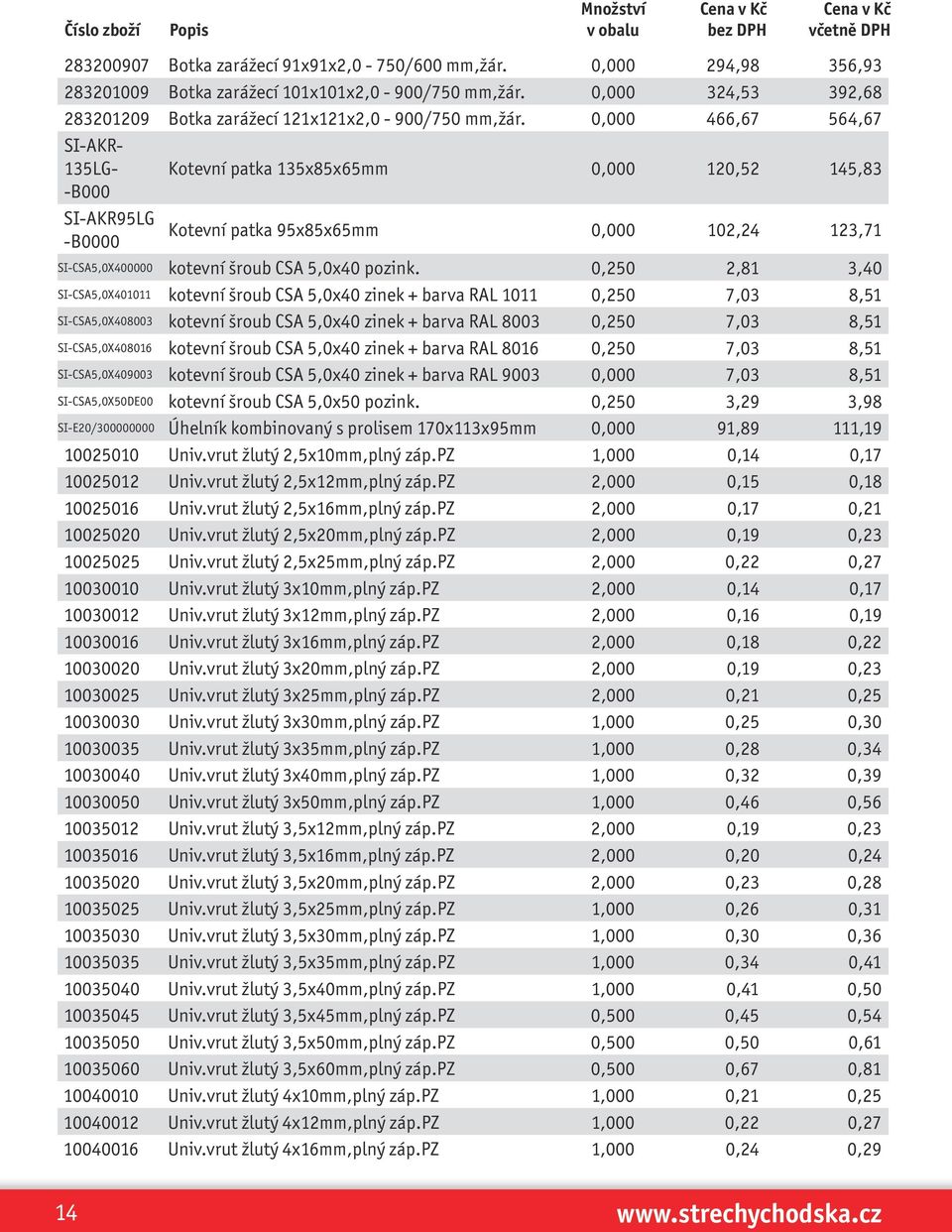 0,250 2,81 3,40 SI-CSA5,0X401011 kotevní šroub CSA 5,0x40 zinek + barva RAL 1011 0,250 7,03 8,51 SI-CSA5,0X408003 kotevní šroub CSA 5,0x40 zinek + barva RAL 8003 0,250 7,03 8,51 SI-CSA5,0X408016