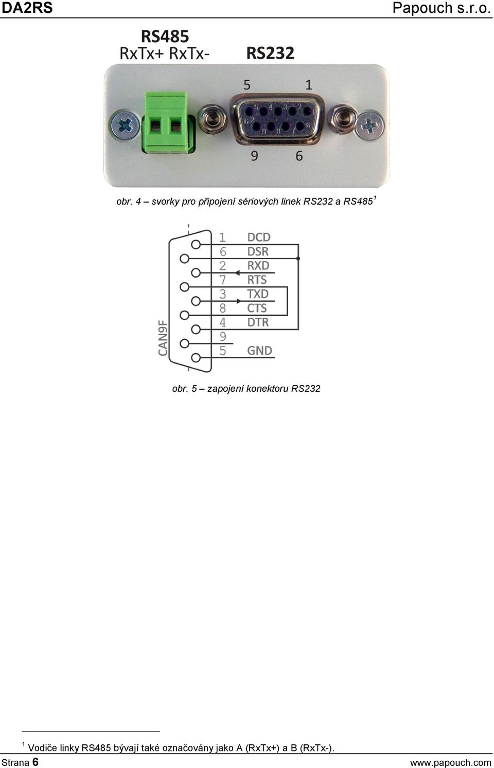 5 zapojení konektoru RS232 1 Vodiče linky