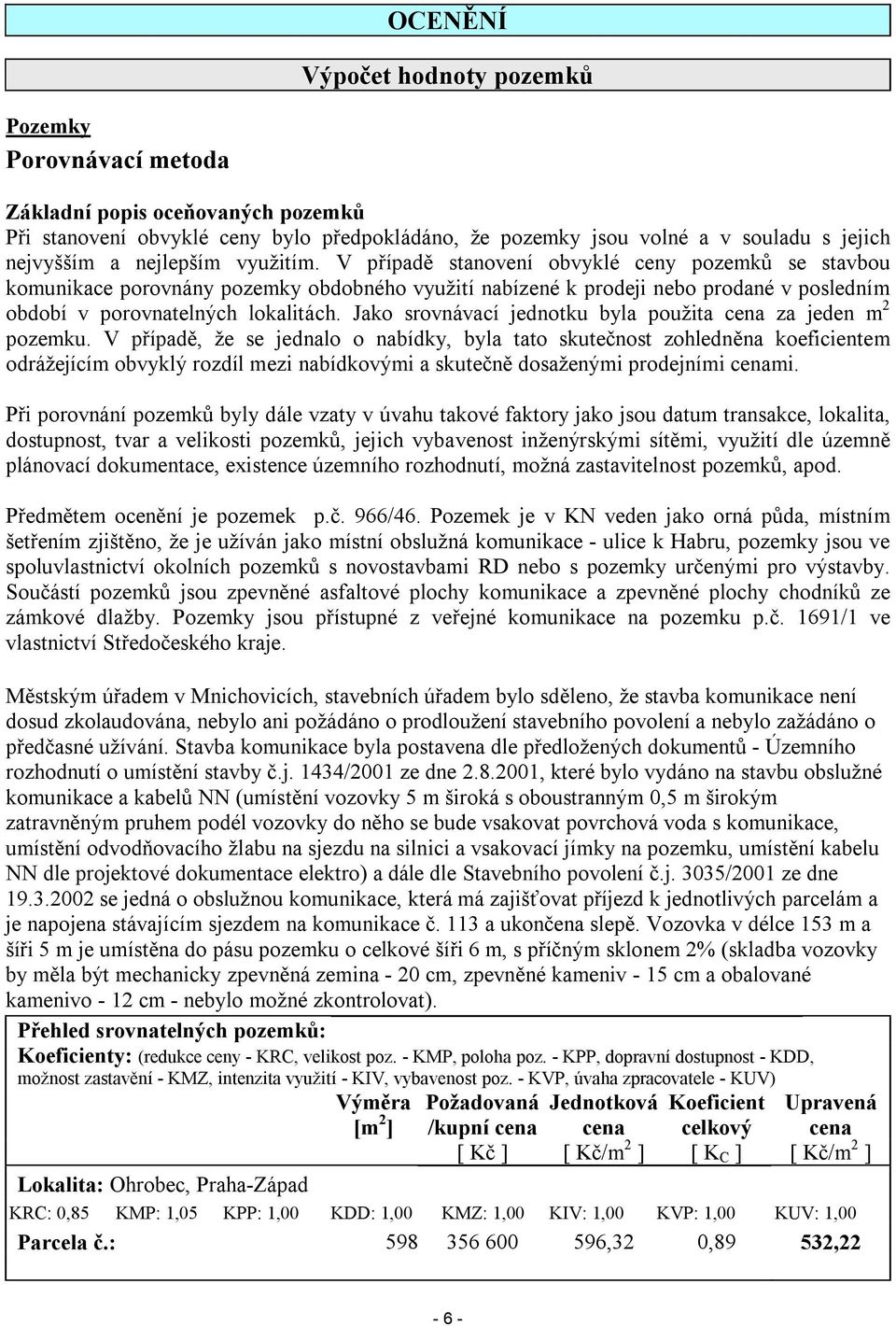 Jako srovnávací jednotku byla použita cena za jeden m 2 pozemku.