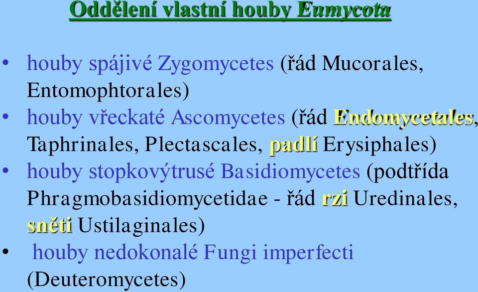 Plectascales, padlí Erysiphales) houby stopkovýtrusé Basidiomycetes (podtřída