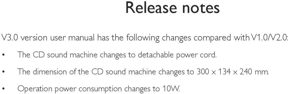 0/V2.0: The CD sound machine changes to detachable power cord.