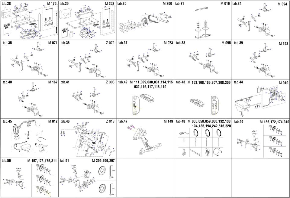 43 M 153,168,169,307,308,309 tab.44 M 010 03,116,117,118,119 tab.45 M 01 tab.46 Z 018 tab.