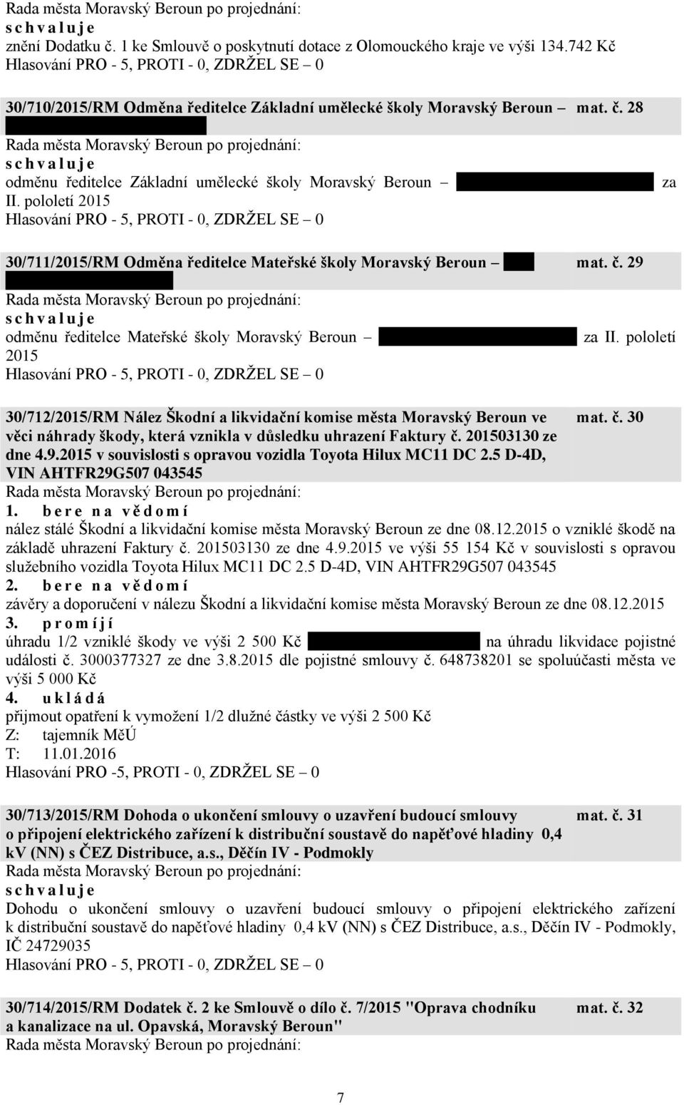 pololetí 2015 30/711/2015/RM Odměna ředitelce Mateřské školy Moravský Beroun paní mat. č. 29 Květoslavě Švábeníkové odměnu ředitelce Mateřské školy Moravský Beroun paní Květoslavě Švábeníkové za II.