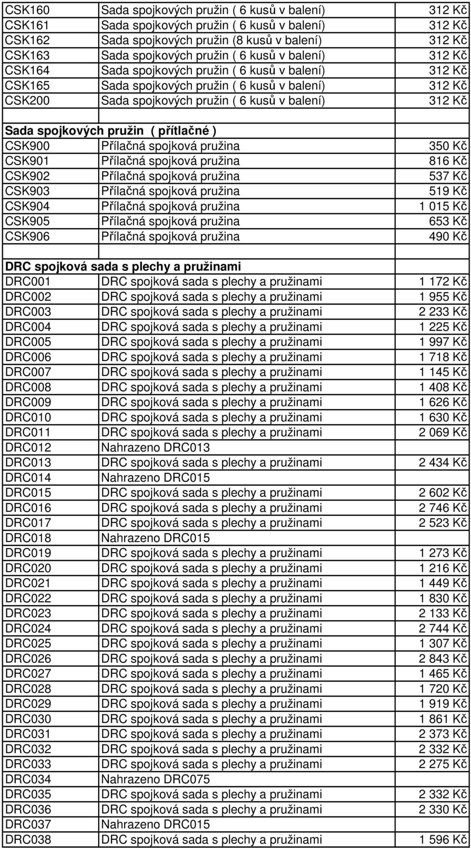 spojkových pružin ( přítlačné ) CSK900 Přílačná spojková pružina 350 Kč CSK901 Přílačná spojková pružina 816 Kč CSK902 Přílačná spojková pružina 537 Kč CSK903 Přílačná spojková pružina 519 Kč CSK904