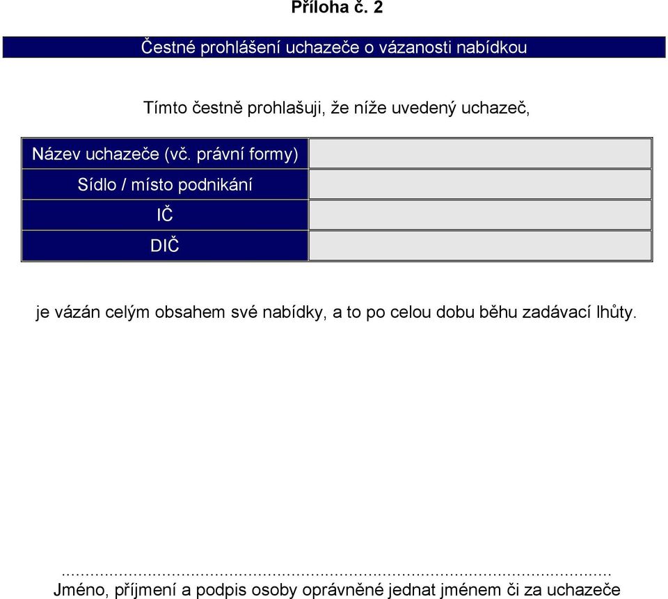 níže uvedený uchazeč, Název uchazeče (vč.