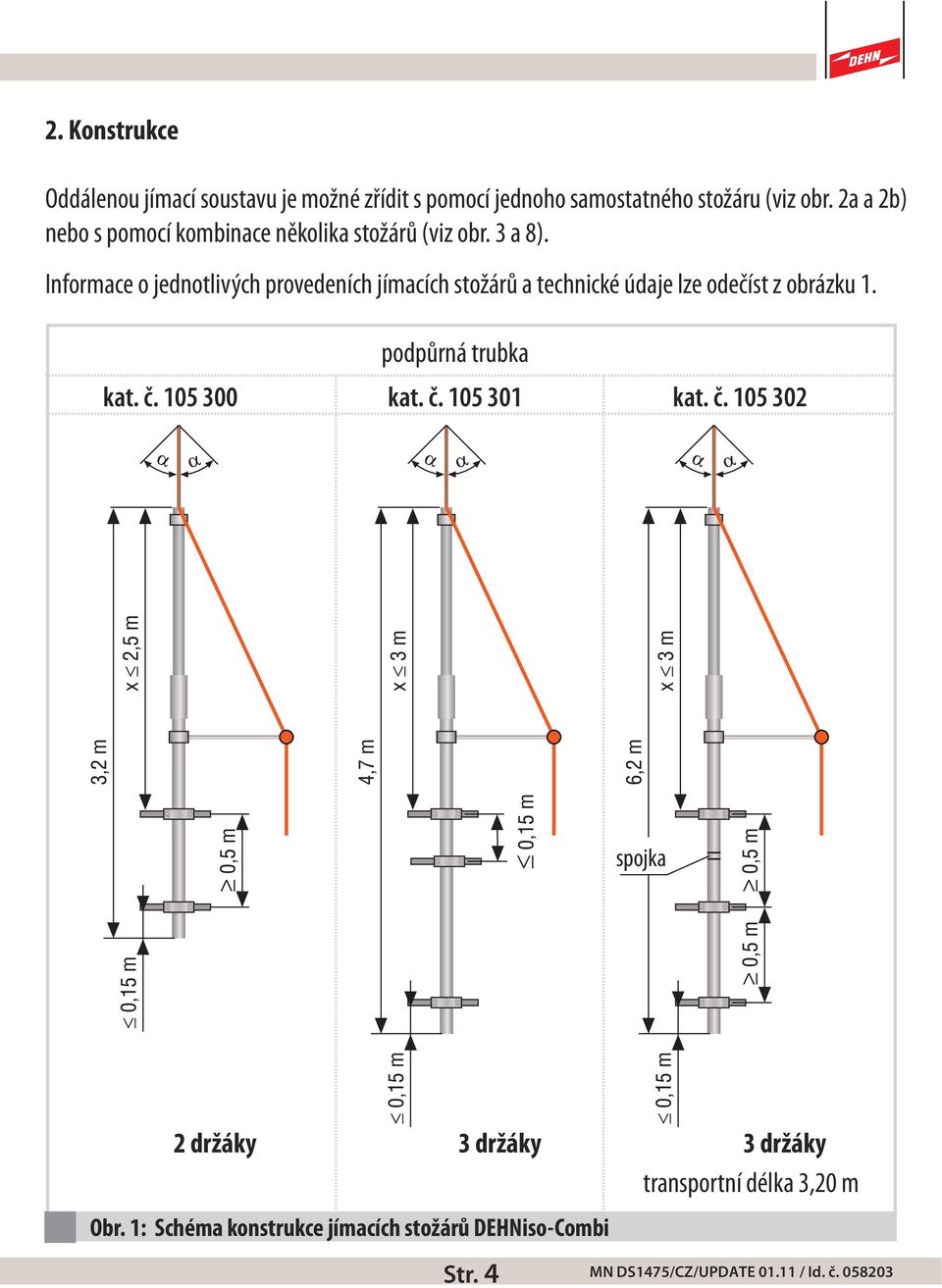 Informace o jednotlivých provedeních jímacích stožárů a technické údaje lze odečíst z obrázku 1.