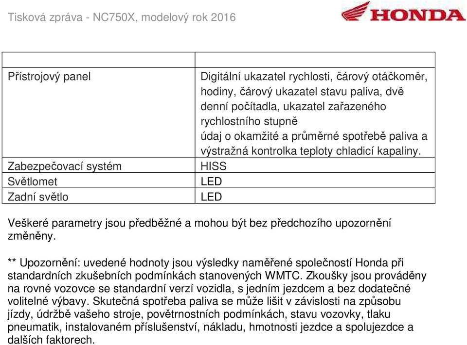 HISS LED LED Veškeré parametry jsou předběžné a mohou být bez předchozího upozornění změněny.