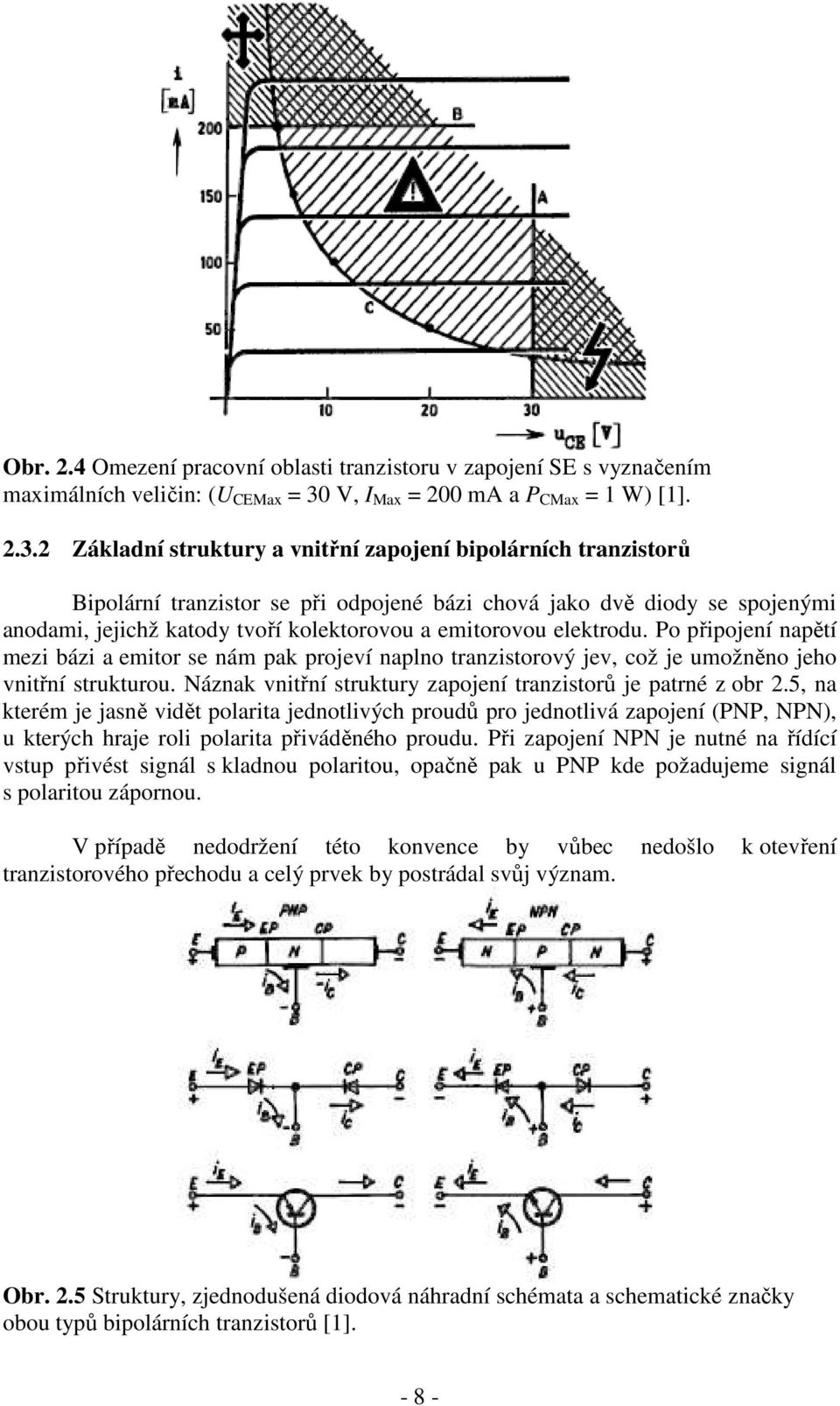 2 Základní struktury a vnitřní zapojení bipolárních tranzistorů Bipolární tranzistor se při odpojené bázi chová jako dvě diody se spojenými anodami, jejichž katody tvoří kolektorovou a emitorovou