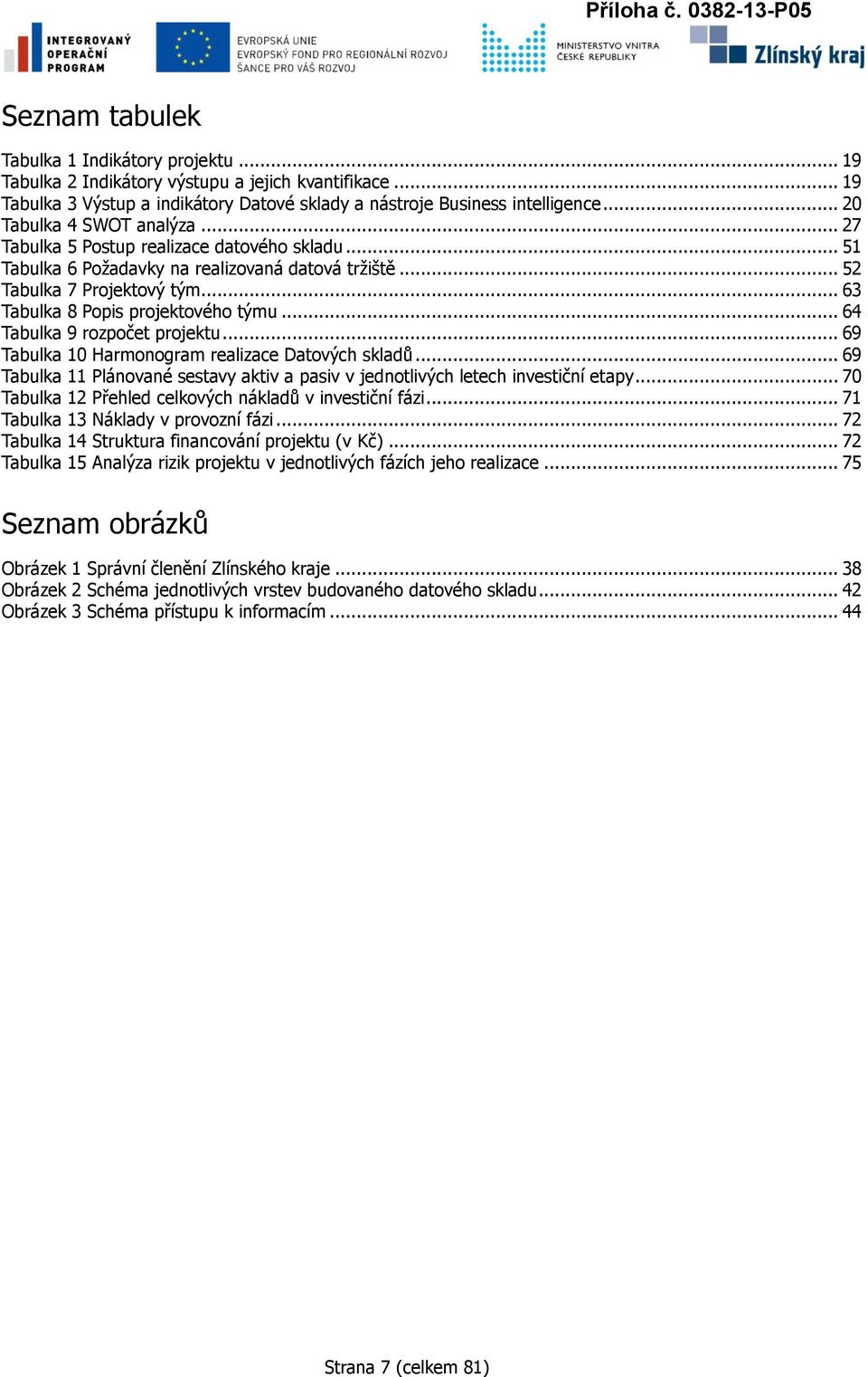 .. 63 Tabulka 8 Popis projektového týmu... 64 Tabulka 9 rozpočet projektu... 69 Tabulka 10 Harmonogram realizace Datových skladů.