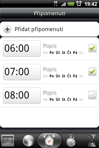 120 Hodiny a Počasí Nastavení budíku Na obrazovce Budík v aplikaci Hodiny můžete nastavit jedno nebo několik budíků. Nastavení budíku Klepněte na widget Hodiny HTC na obrazovce Plocha.