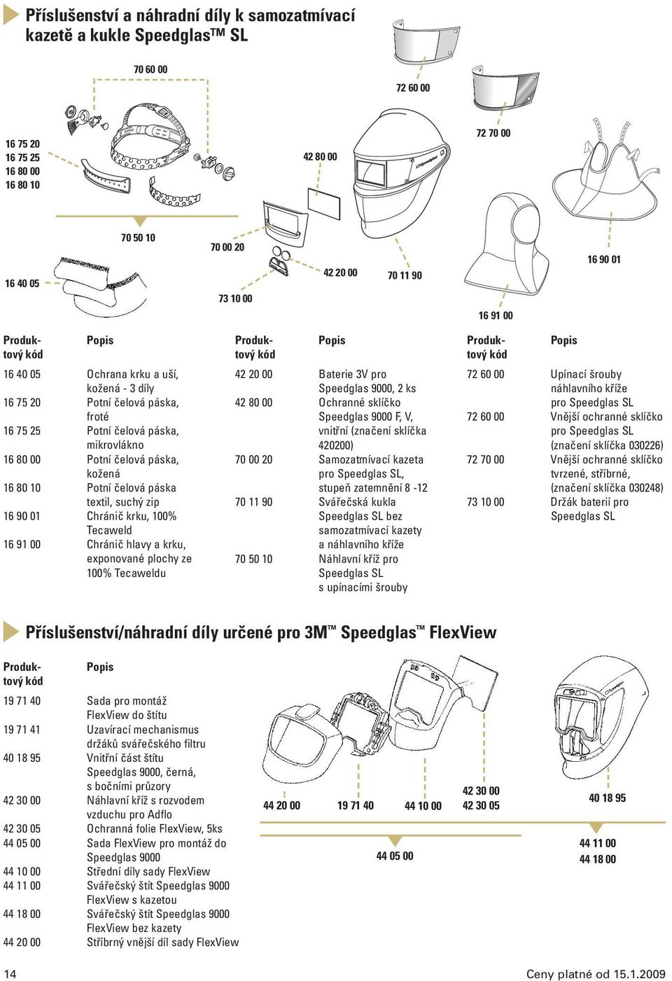 páska textil, suchý zip 16 90 01 Chránič krku, 100% Tecaweld 16 91 00 Chránič hlavy a krku, exponované plochy ze 100% Tecaweldu 42 20 00 Baterie 3V pro Speedglas 9000, 2 ks 42 80 00 Ochranné sklíčko