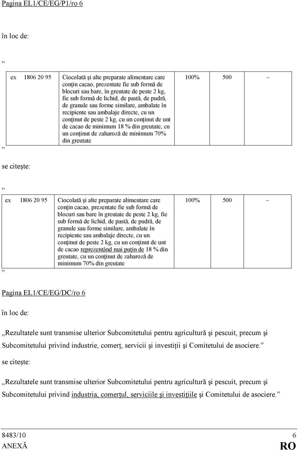 de zaharoză de minimum 70% din greutate 100% 500 ex 1806 20 95 Ciocolată şi alte preparate alimentare care conńin cacao, prezentate fie sub formă de blocuri sau bare în greutate de peste 2 kg, fie