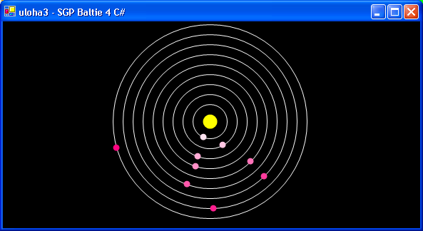 Úloha 3 (2D programovací režim bez Baltíka) a. Na obrazovce se objeví model sluneční soustavy.