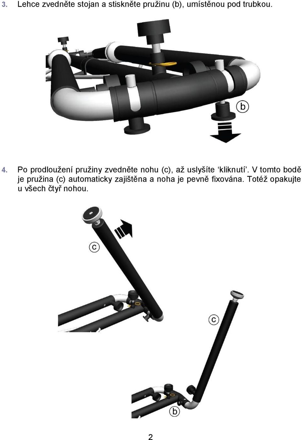 Po prodloužení pružiny zvedněte nohu (c), až uslyšíte kliknutí.