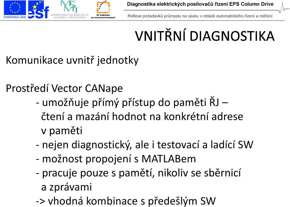 diagnostický, ale i testovací a ladící SW - možnost propojení s MATLABem -