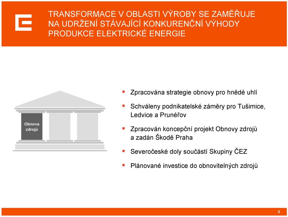 pro Tušimice, Ledvice a Prunéřov Obnova zdrojů Zpracován koncepční projekt Obnovy zdrojů a