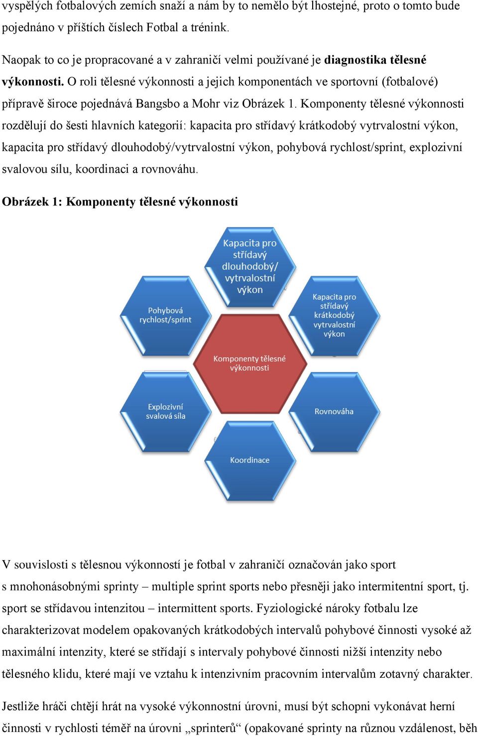 O roli tělesné výkonnosti a jejich komponentách ve sportovní (fotbalové) přípravě široce pojednává Bangsbo a Mohr viz Obrázek 1.