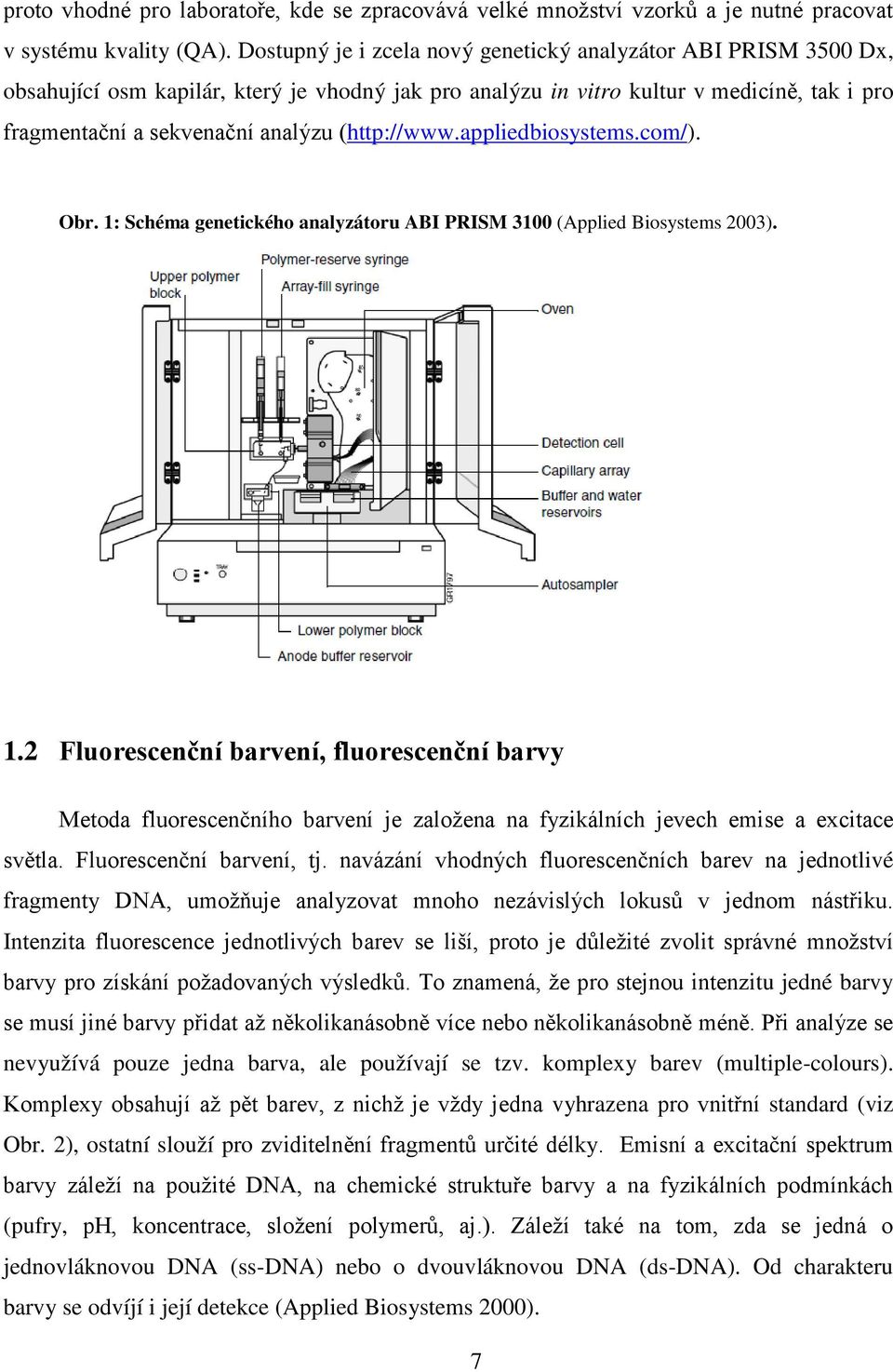 (http://www.appliedbiosystems.com/). Obr. 1: Schéma genetického analyzátoru ABI PRISM 3100 (Applied Biosystems 2003). 1.2 Fluorescenční barvení, fluorescenční barvy Metoda fluorescenčního barvení je založena na fyzikálních jevech emise a excitace světla.