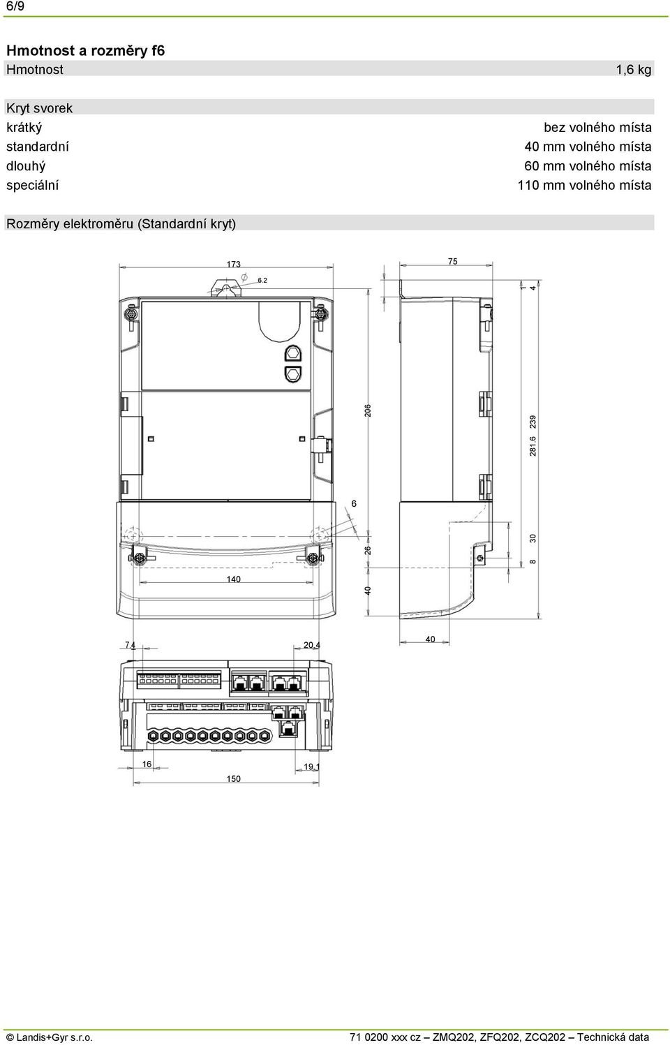 standardní dlouhý speciální bez volného místa 40 mm volného místa 60 mm