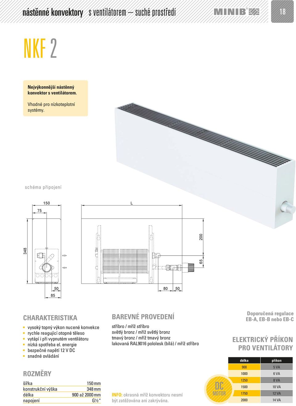 energie bezpečné napětí 12 V DC snadné ovládání BaREVNé PROVEDENÍ lakovaná RA9016 pololesk (bílá) / mříž stříbro EEkTRICkÝ PřÍkON PRO VENTIáTORy Doporučená