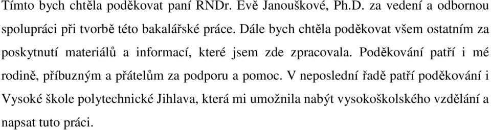 Poděkování patří i mé rodině, příbuzným a přátelům za podporu a pomoc.