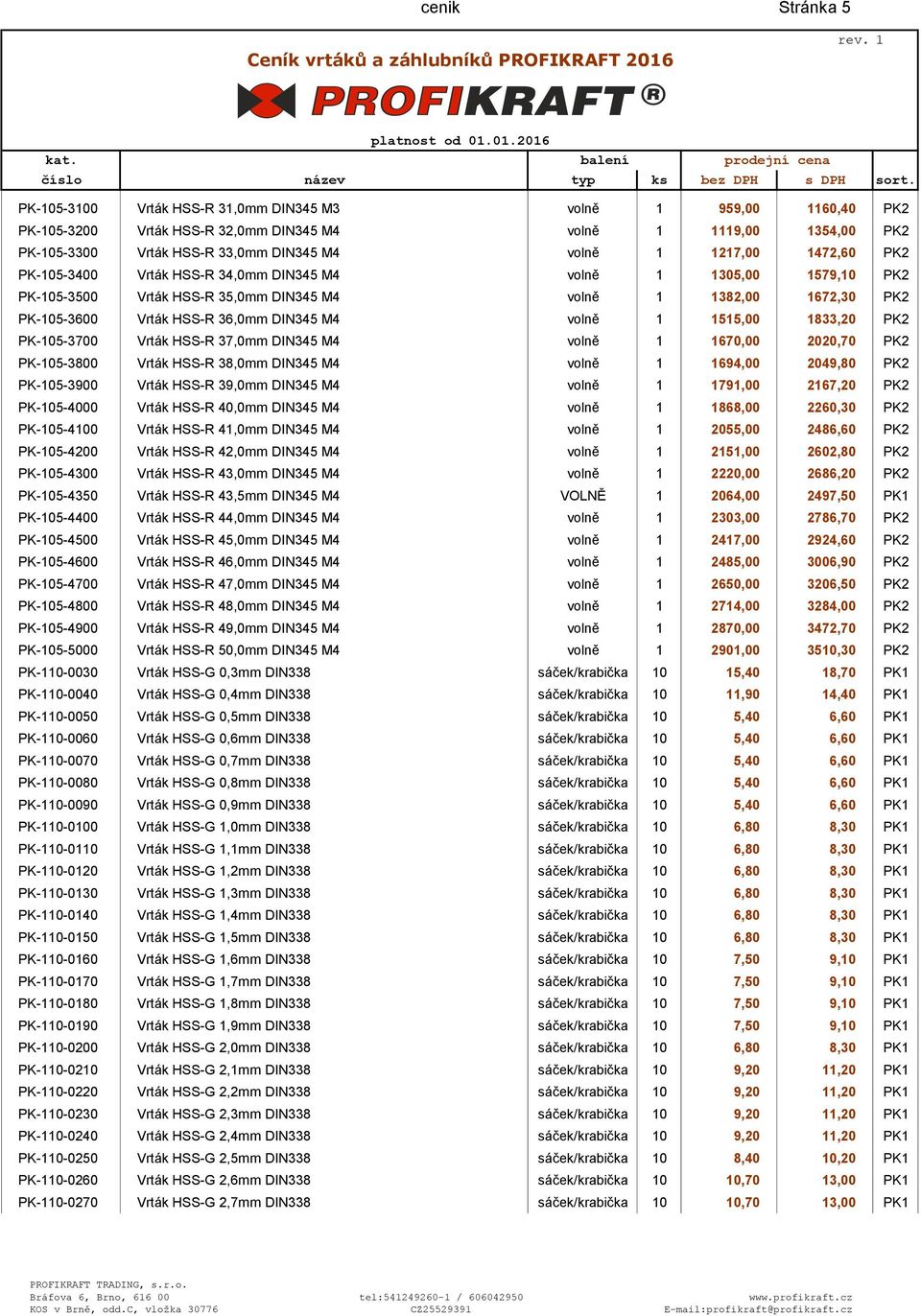 M4 volně 1 1515,00 1833,20 PK2 PK-105-3700 Vrták HSS-R 37,0mm DIN345 M4 volně 1 1670,00 2020,70 PK2 PK-105-3800 Vrták HSS-R 38,0mm DIN345 M4 volně 1 1694,00 2049,80 PK2 PK-105-3900 Vrták HSS-R 39,0mm