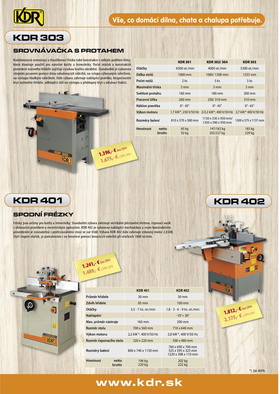 kol 0 mm kdr 0 VÍCEOPERAČNÍ KOMBINOVANÉ STROJE jsou určeny pro náročné kutily a řemeslníky Jeden stroj sdružuje několik funkcí - formátovací pila spodní frézka srovnávačka protah a dlabačka Stroje