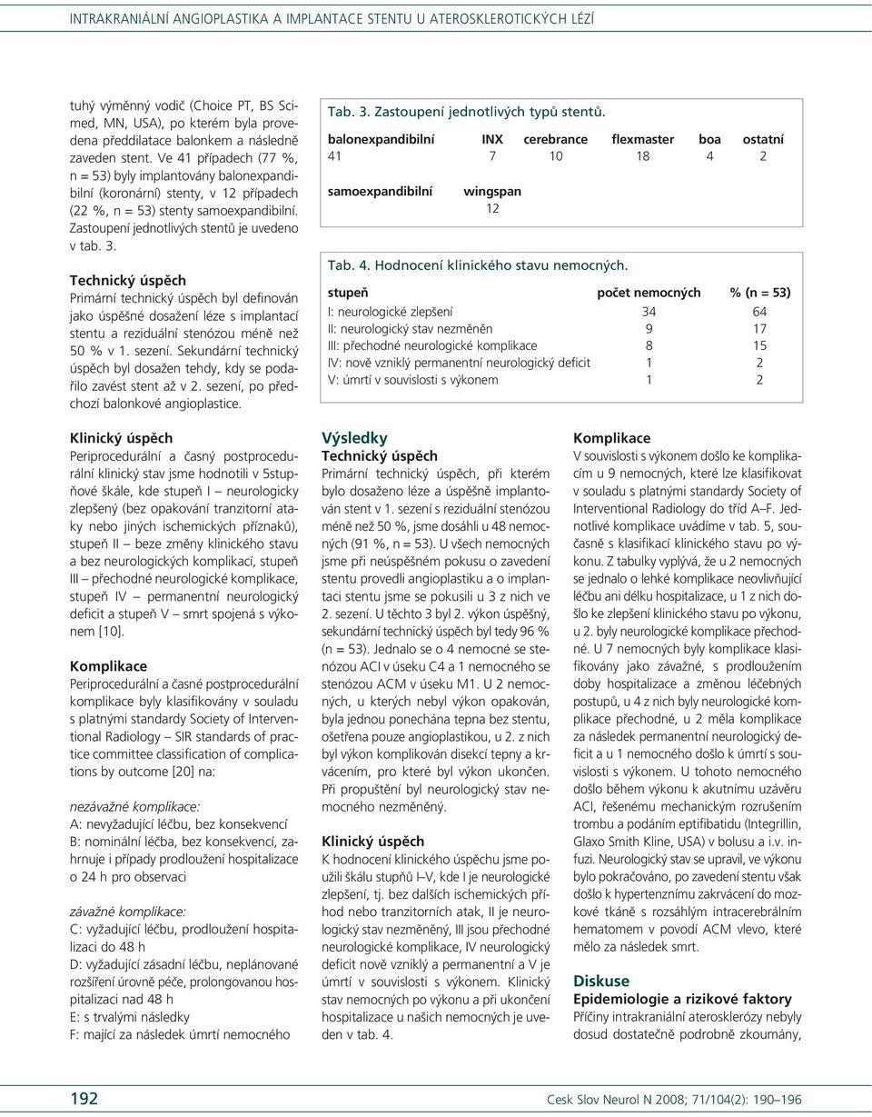 Technický úspěch Primární technický úspěch byl definován jako úspěšné dosažení léze s implantací stentu a reziduální stenózou méně než 50 % v 1. sezení.