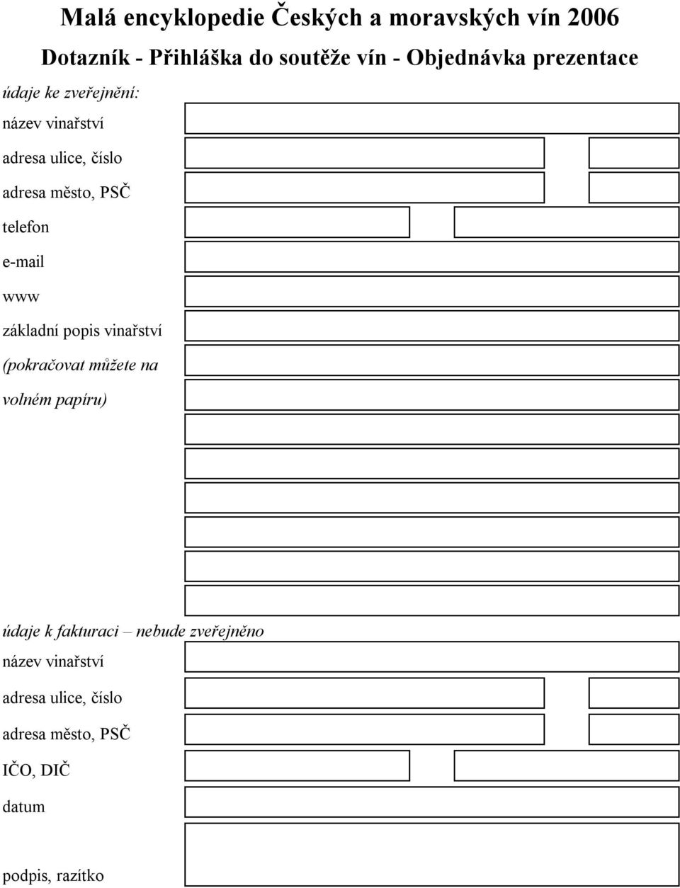 telefon e-mail www základní popis vinařství (pokračovat můžete na volném