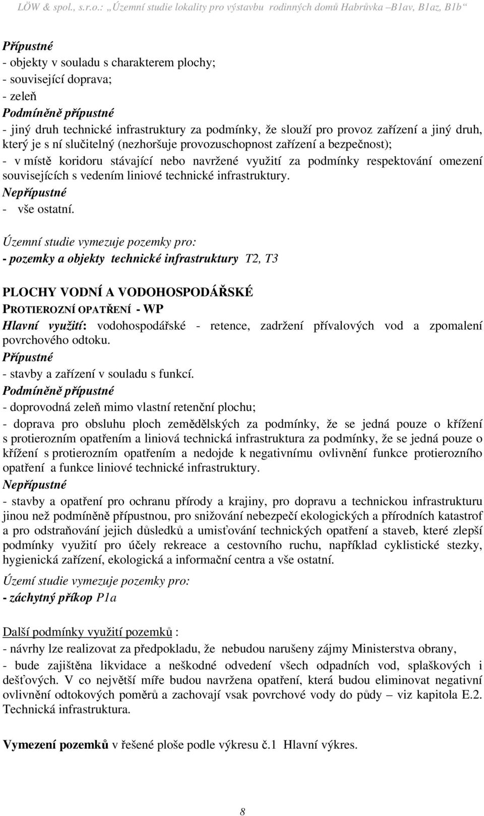 technické infrastruktury. Nepřípustné - vše ostatní.
