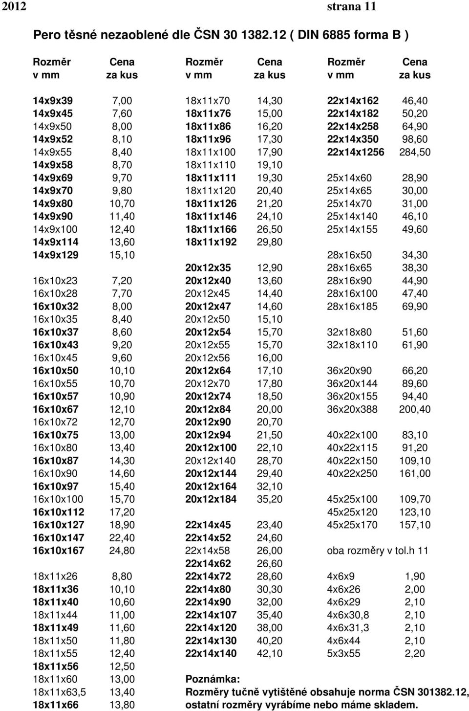 14x9x55 8,40 18x11x100 17,90 22x14x1256 284,50 14x9x58 8,70 18x11x110 19,10 14x9x69 9,70 18x11x111 19,30 25x14x60 28,90 14x9x70 9,80 18x11x120 20,40 25x14x65 30,00 14x9x80 10,70 18x11x126 21,20