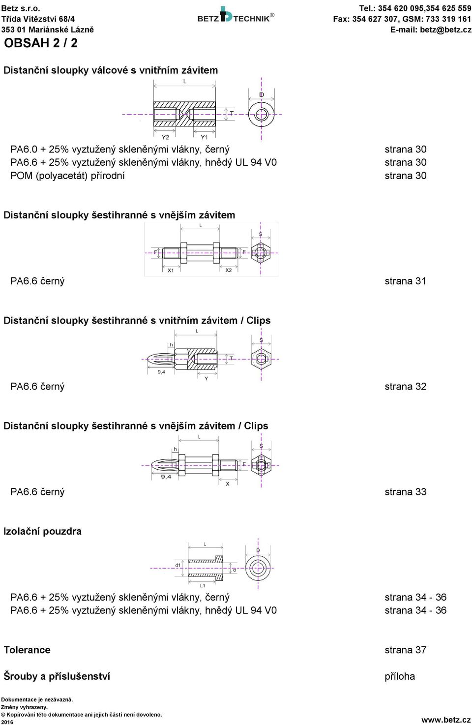 6 černý strana 31 Distanční sloupky šestihranné s vnitřním závitem / Clips PA6.6 černý strana 32 Distanční sloupky šestihranné s vnějším závitem / Clips PA6.