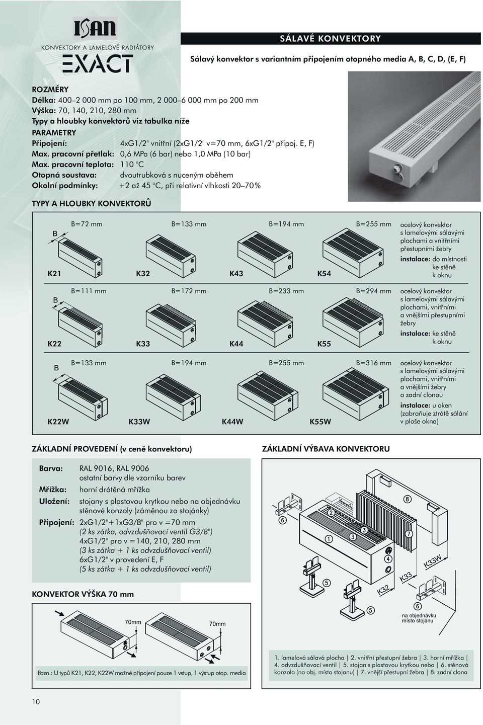 pracovní teplota: C Otopná soustava: dvoutrubková s nuceným oběhem Okolní podmínky: + až C při relativní vlhkosti % TYPY A HLOUBKY KONVEKTORŮ B= mm B= mm B= mm B= mm K K K K B= mm B= mm B= mm B= mm K