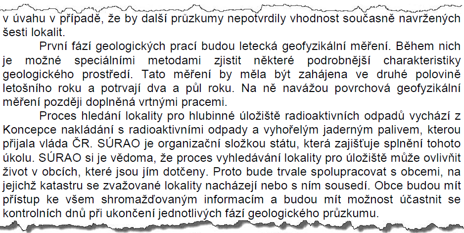 Z tiskové zprávy SÚRAO připravuje geologické práce na šesti lokalitách (SÚRAO, 25. 4.