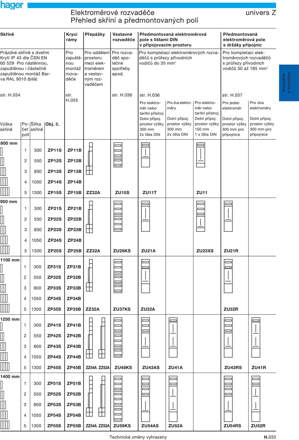 H.035 Pro oddělení prostoru mezi elektroměrem a vestavným rozvaděčem Pro rozvaděč společné spotřeby apod. str. H.