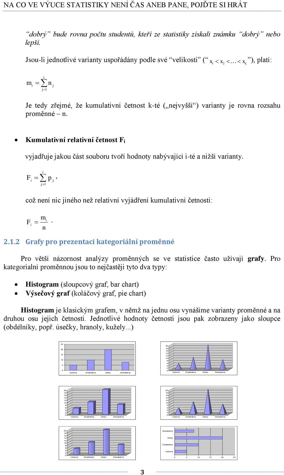 Kumulativí relativí četost F i vyjadřuje jaou část souboru tvoří hodoty abývající i-té a ižší variaty. F i p j, i j1 